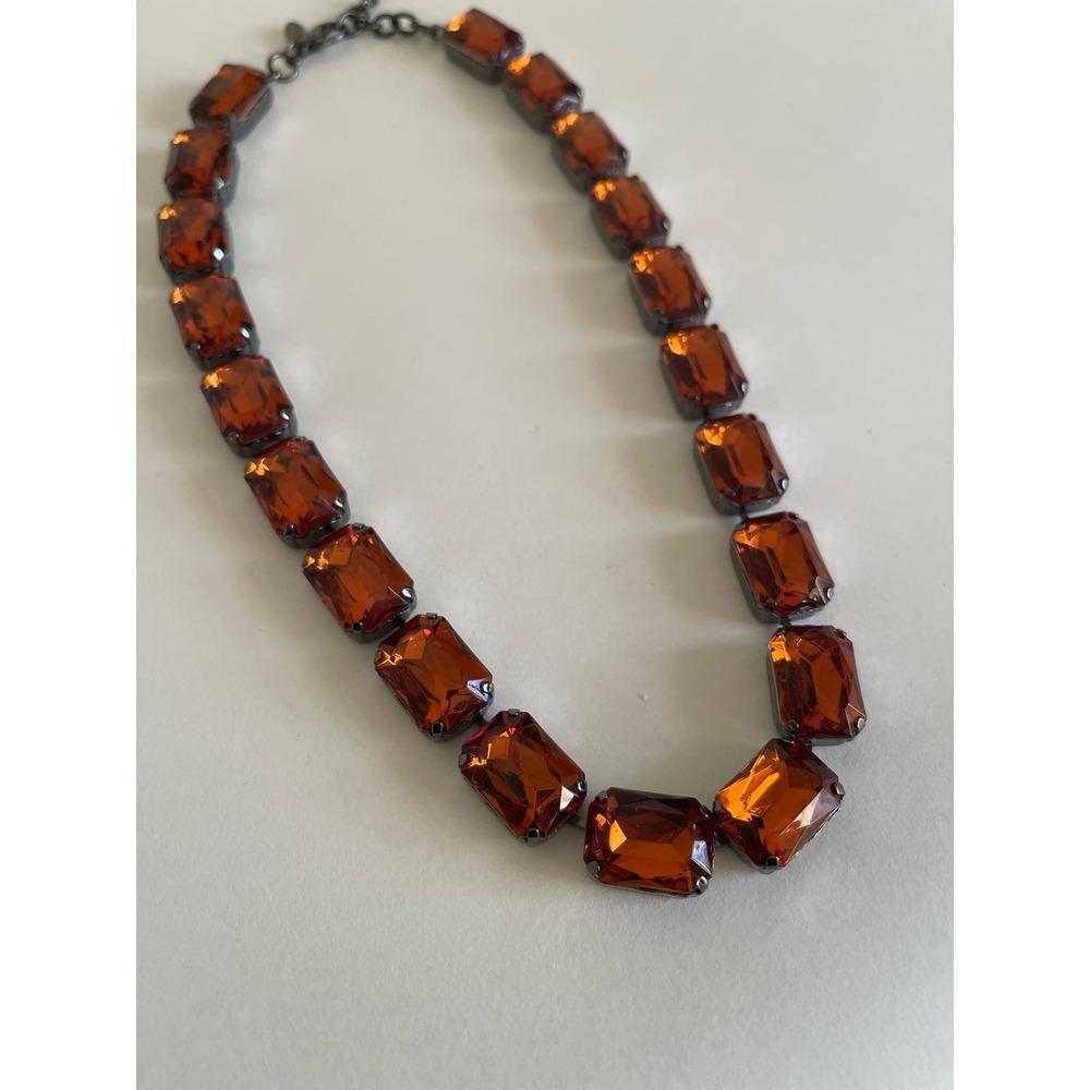 Vintage Joan Rivers Emerald Cut Amber Jewel Gem Necklace